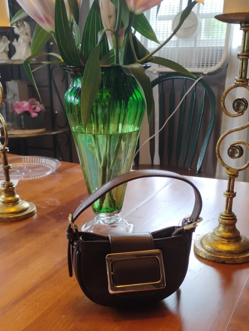 Minimalist Brown Mini Shoulder Bag with Gold Buckle
